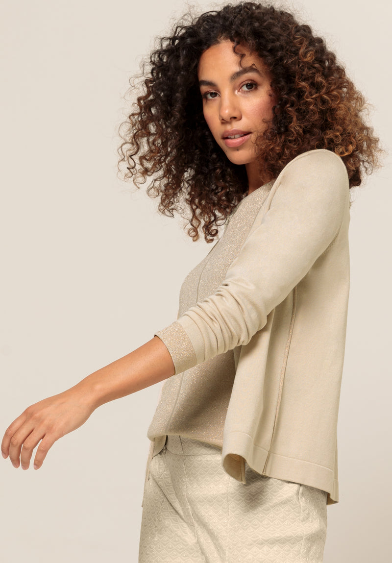 An image of the Bianca Vadis Knit Cardigan in Biscuit Melange.