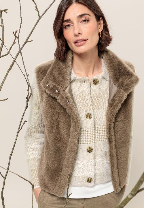 An image of the Bianca Tabea Outdoor Vest in Almond.