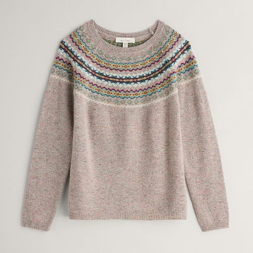 An image of the Seasalt Seas Edge Jumper in Harlyn Pink Grass Multi.