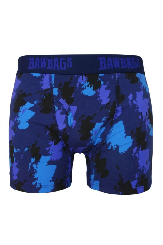An image of the Bawbags Scotland Camo Boxers in blue camo.