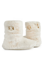 An image of the Bedroom Athletics Gisele 100% Recycled Faux Fur Rouched Slipper Boot in the colour Cream.