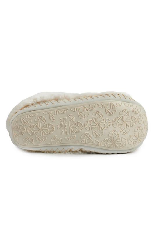 An image of the Bedroom Athletics Gisele 100% Recycled Faux Fur Rouched Slipper Boot in the colour Cream.