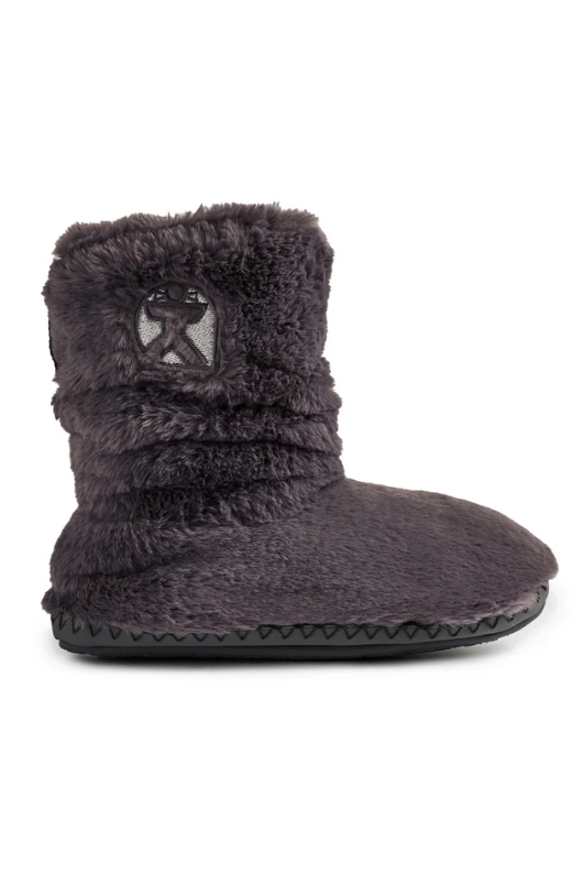 An image of the Bedroom Athletics Gisele 100% Recycled Faux Fur Rouched Slipper Boot in the colour Ink.