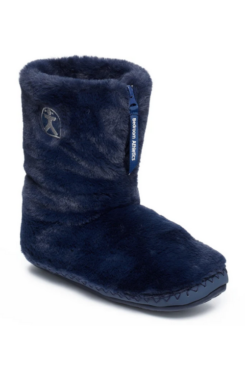 An image of the Bedroom Athletics Marilyn Classic Faux Fur Slipper Boot in the colour Peacoat Navy.