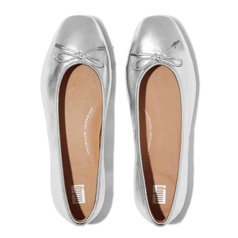 An image of the Fitflop Delicato Bow Soft Metallic-Leather Ballet Flats