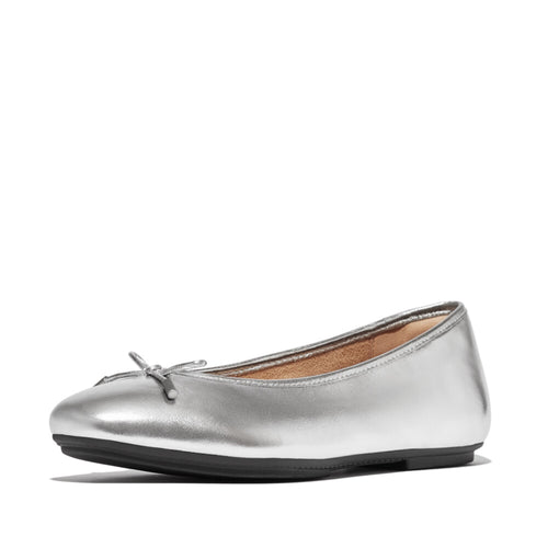 An image of the Fitflop Delicato Bow Soft Metallic-Leather Ballet Flats