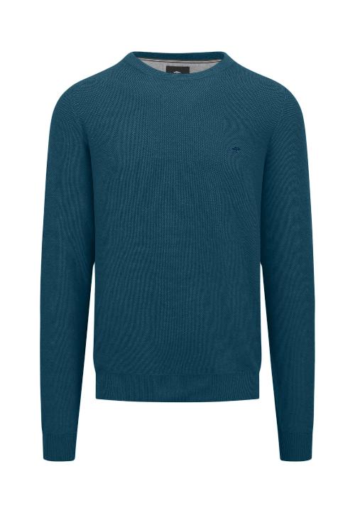 An image of the Fynch-Hatton Structured Crewneck Jumper in Dark Teal.