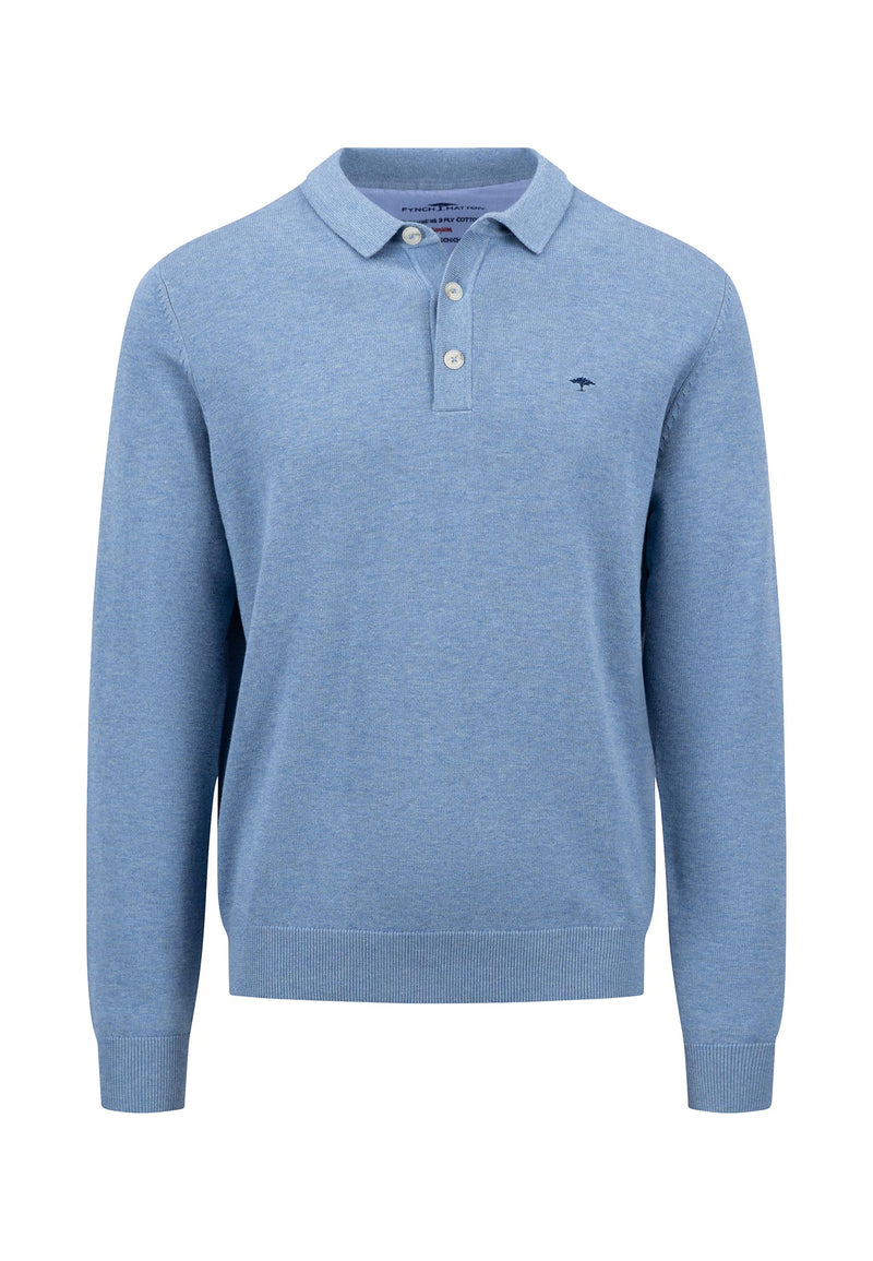 An image of the Fynch-Hatton Long Sleeve Superfine Polo in Cloud Blue.