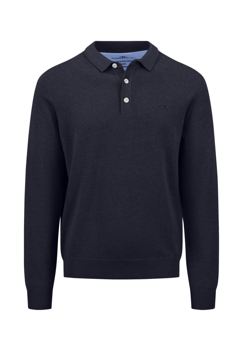 An image of the Fynch-Hatton Long Sleeve Superfine Polo in Navy.