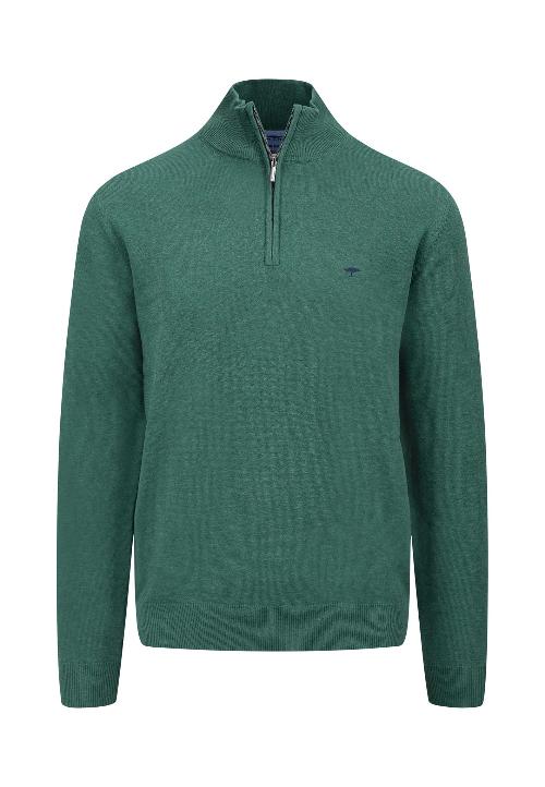 An image of the Fynch-Hatton Troyer Zip Jumper in Dark Emerald.