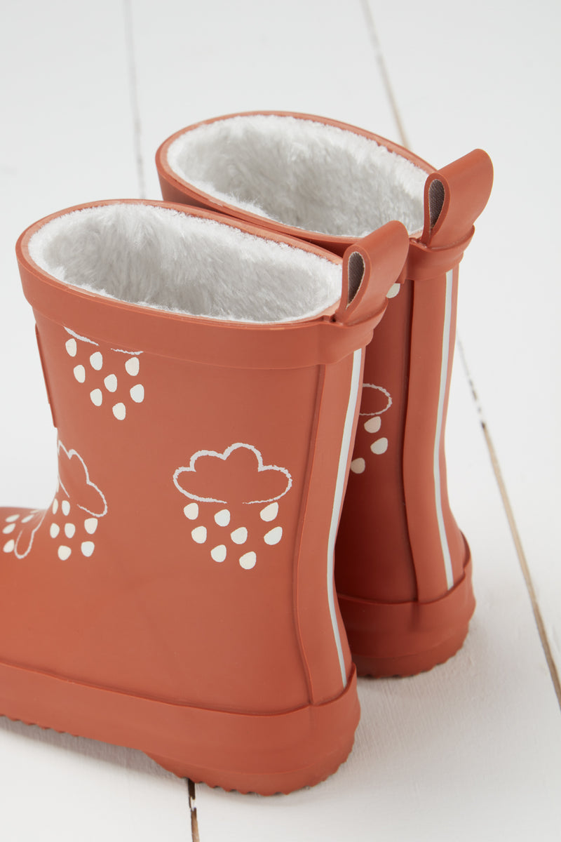 An image of the Grass & Air Colour Changing Kids Wellies in Burnt Orange.