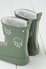 An image of the Grass & Air Colour Changing Kids Wellies in Khaki Green.