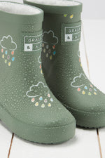 An image of the Grass & Air Colour Changing Kids Wellies in Khaki Green.