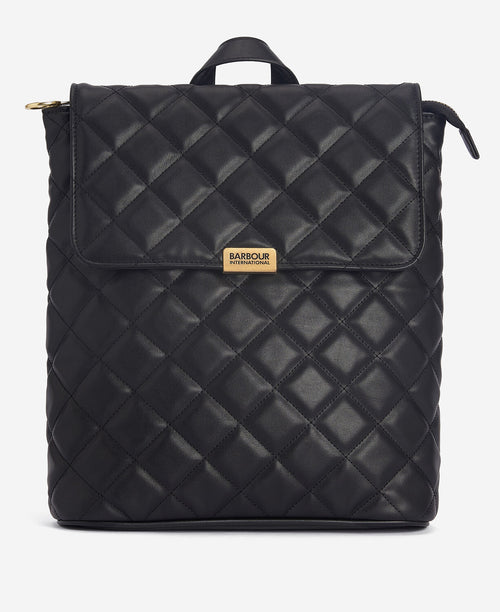 An image of the Barbour International Quilted Hoxton Backpack in Black.