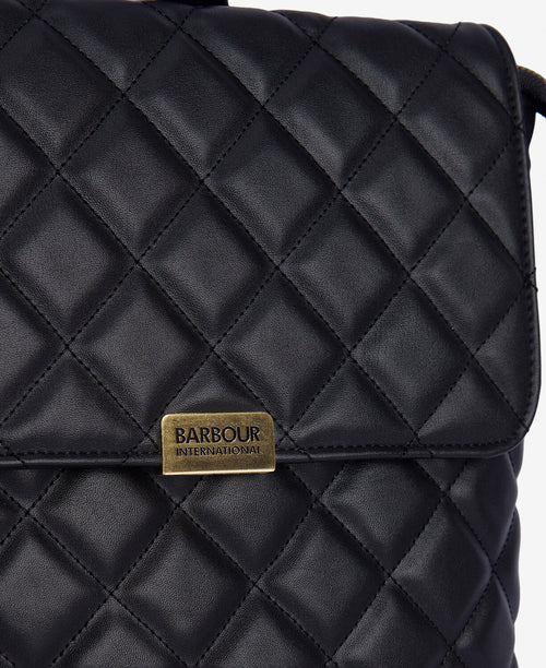 An image of the Barbour International Quilted Hoxton Backpack in Black.