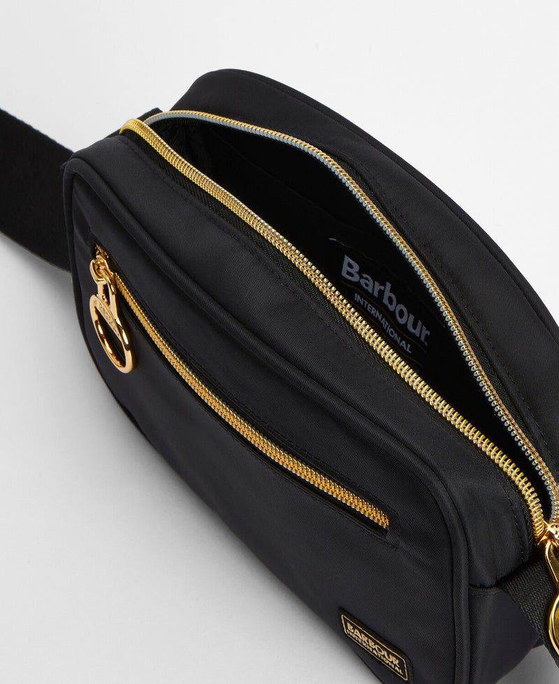 An image of the Barbour International Qualify Micro Crossbody in Black.