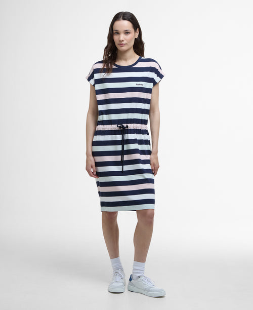 An image of the Barbour Marloes Dress in Navy/Pale Aqua Stripe.