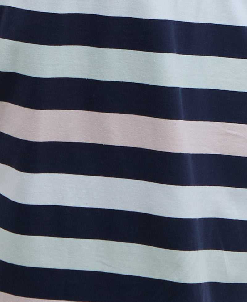 An image of the Barbour Marloes Dress in Navy/Pale Aqua Stripe.