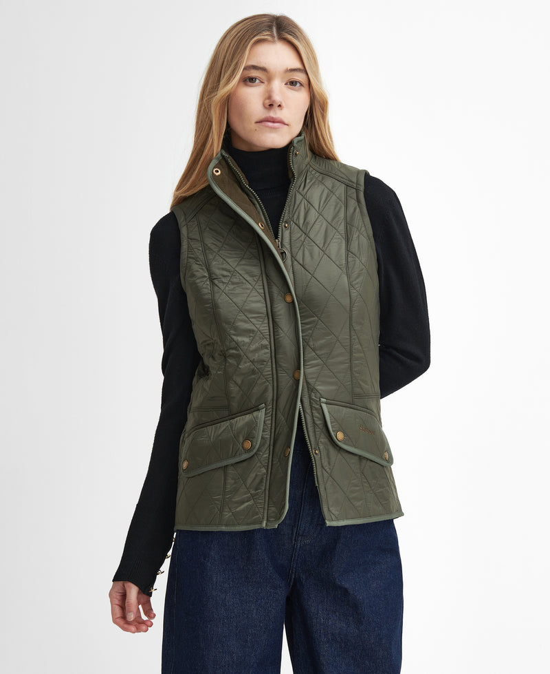 An image of the Barbour Cavalry Gilet in Olive.