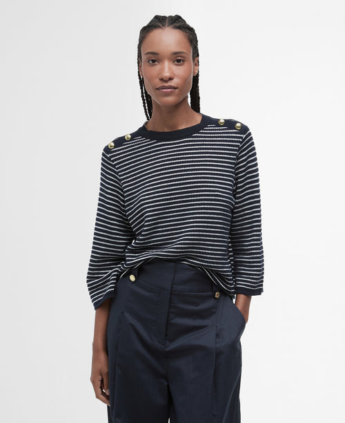 An image of the Barbour Macy Knit in Dark Navy Stripe.