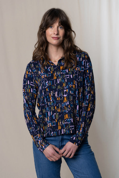 An image of the Lily & Me Ebley Shirt Cobbles in Navy.