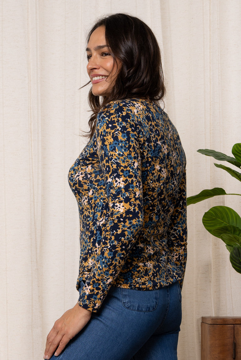 An image of the Lily & Me Monica Top Hedgerow in Mustard.