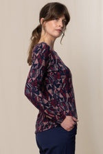 An image of the Angela Top Etching in Mulberry.