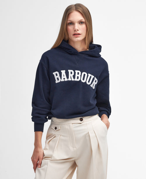 An image of the Barbour Northumb Hoodie in Navy / White.