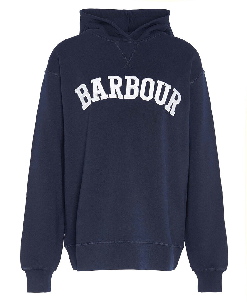 An image of the Barbour Northumb Hoodie in Navy / White.