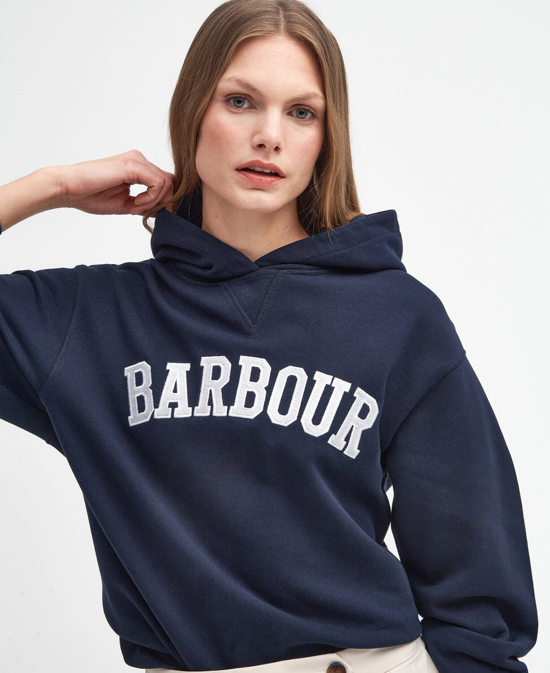 An image of the Barbour Northumb Hoodie in Navy / White.