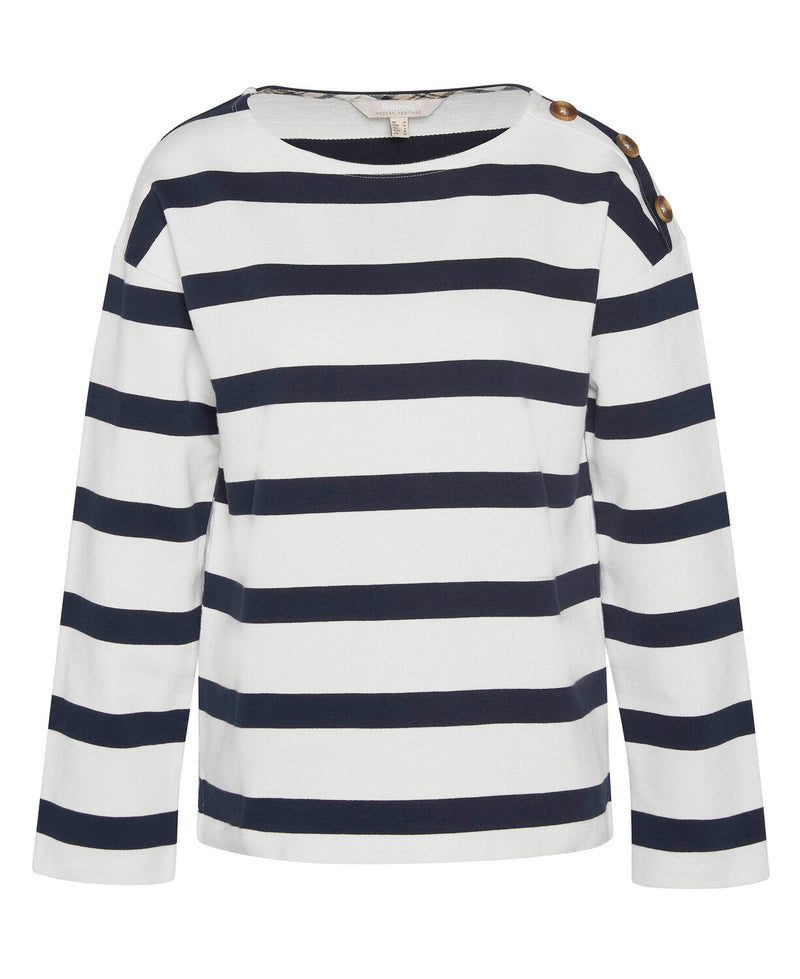 An image of the Barbour Caroline Sweater in Dark Navy Stripe.