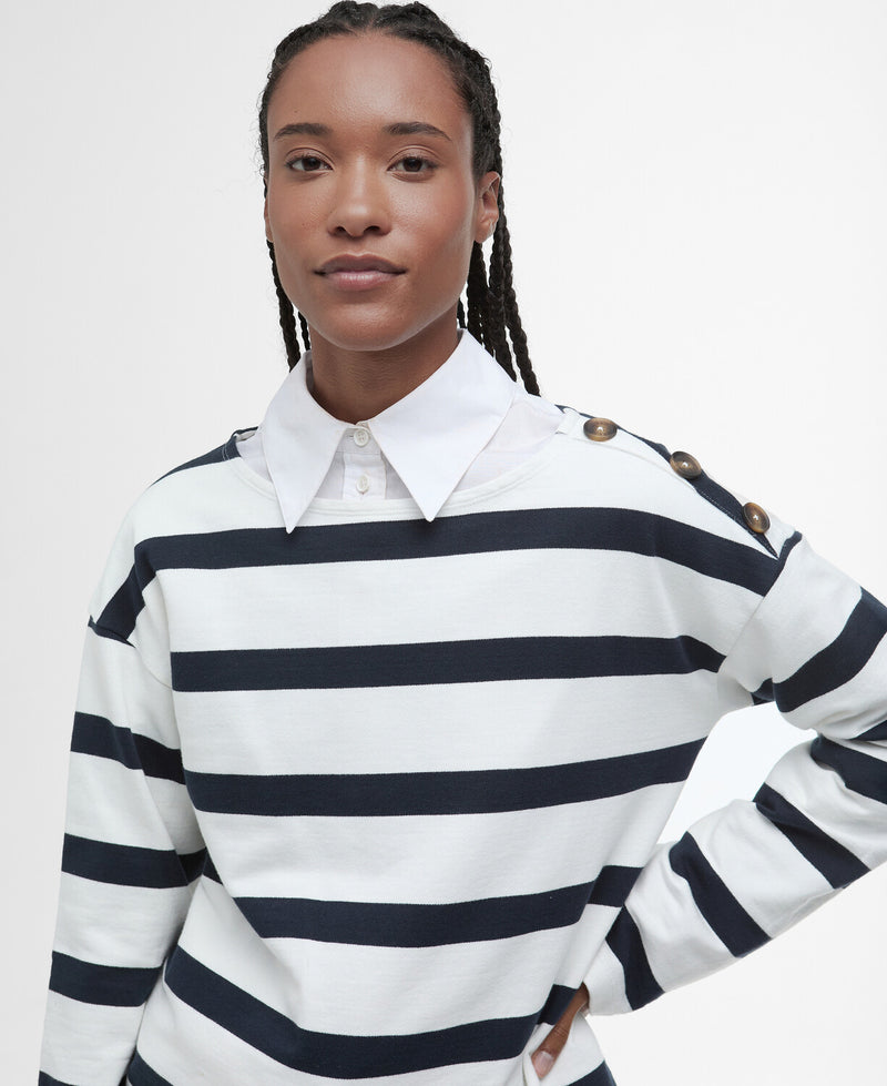 An image of the Barbour Caroline Sweater in Dark Navy Stripe.