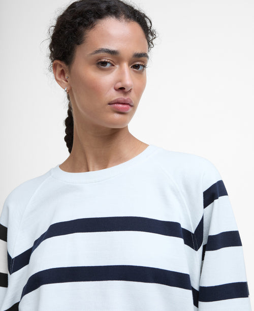 An image of the Barbour Delaney Sweater in Cloud Stripe.