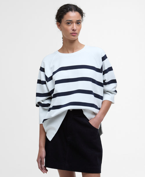 An image of the Barbour Delaney Sweater in Cloud Stripe.