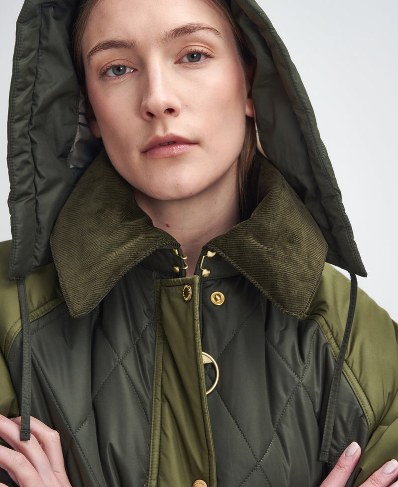 An image of the Barbour Cookston Quilted Jacket in Olive.