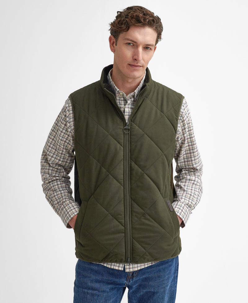 An image of the Barbour Hybrid Gilet in Olive.