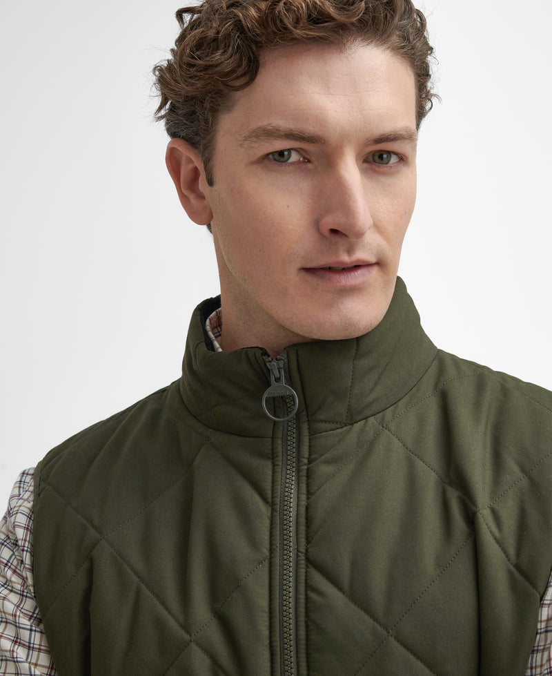 An image of the Barbour Hybrid Gilet in Olive.