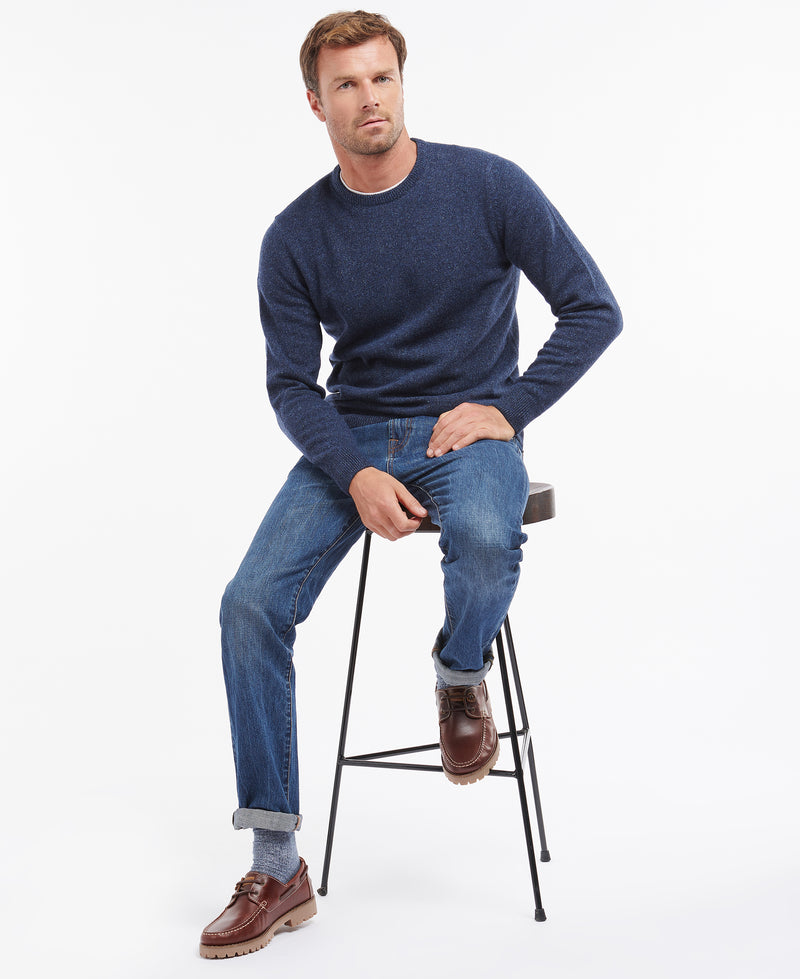 An image of the Barbour Essential Tisbury Crew Neck Jumper in Deep Blue.