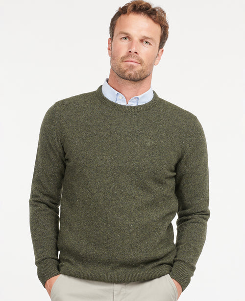 An image of the Barbour Essential Tisbury Crew Neck Jumper in Dark Seaweed.