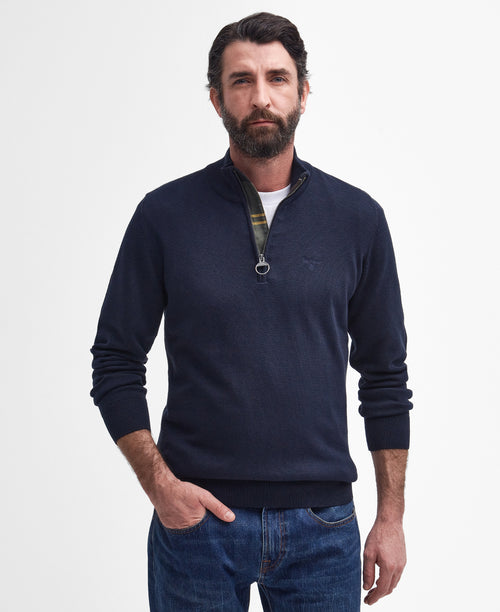 An image of the Barbour Cotton Half Zip Knit Sweater in Navy.