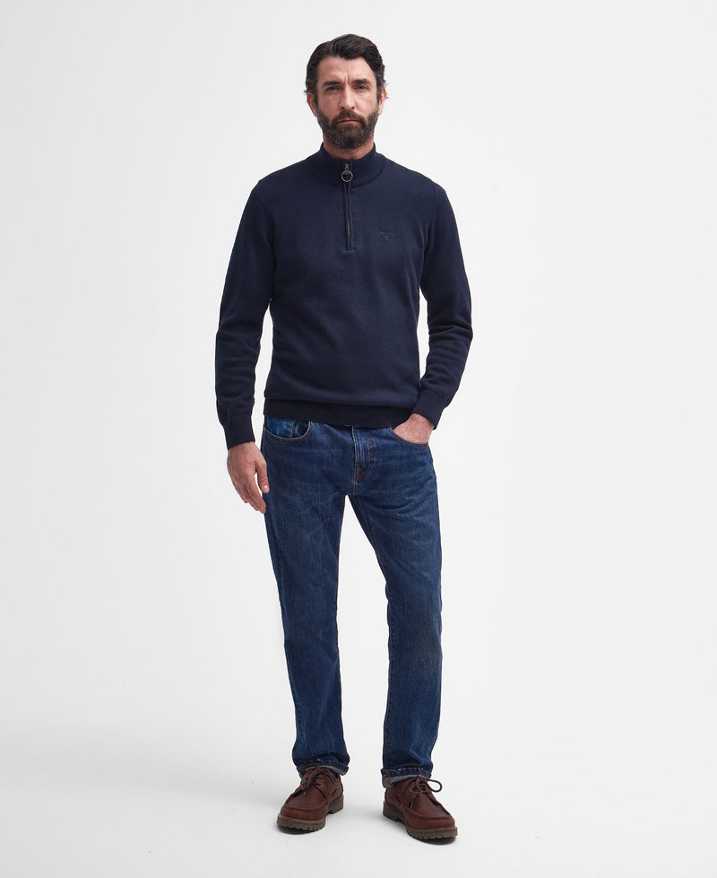 An image of the Barbour Cotton Half Zip Knit Sweater in Navy.