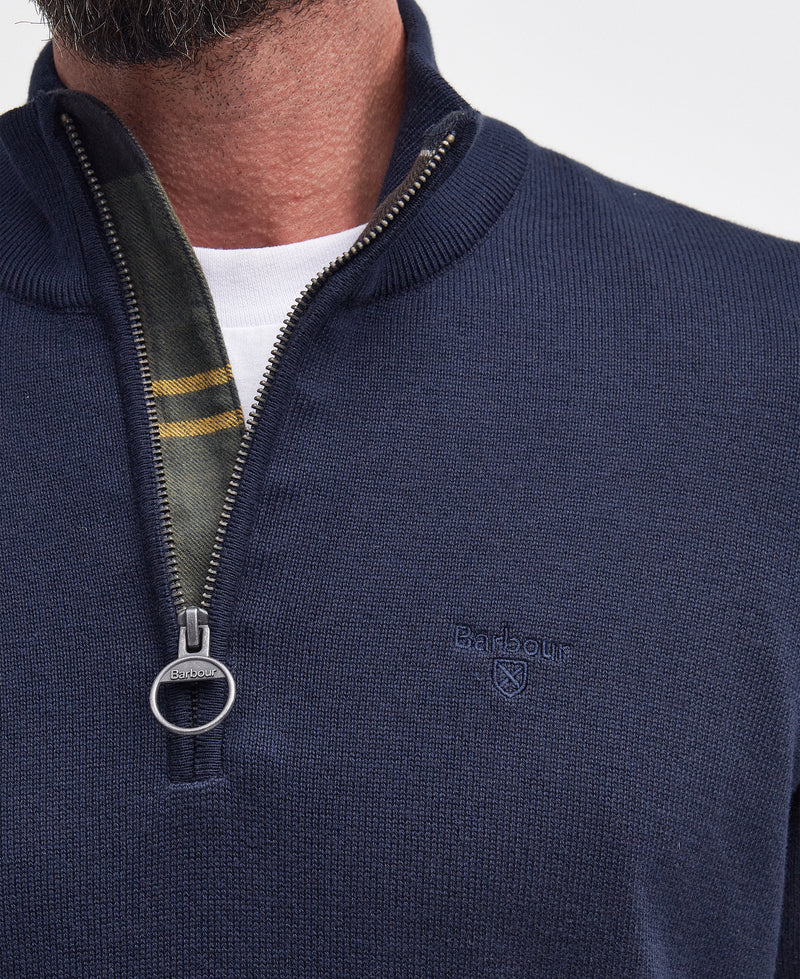 An image of the Barbour Cotton Half Zip Knit Sweater in Navy.