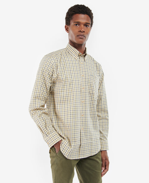 An image of the Barbour Tattersall Shirt in Navy/Olive.