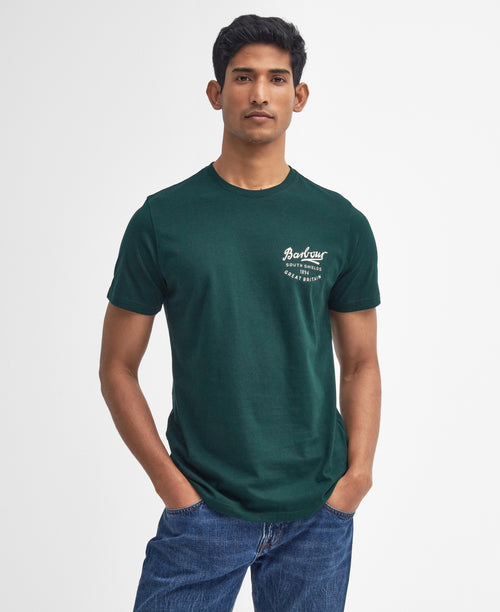 An image of the Barbour Script Graphic T-Shirt in Seaweed.