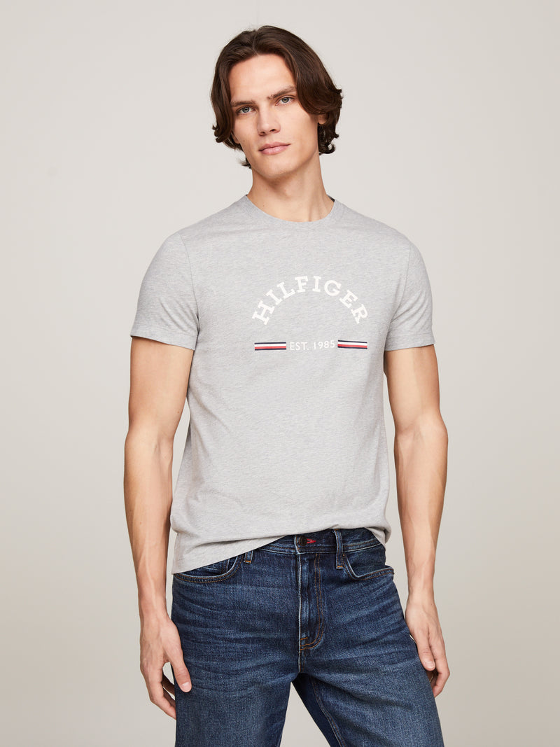 An image of the Tommy Hilfiger Logo Slim Fit T-Shirt in Light Grey Heather.