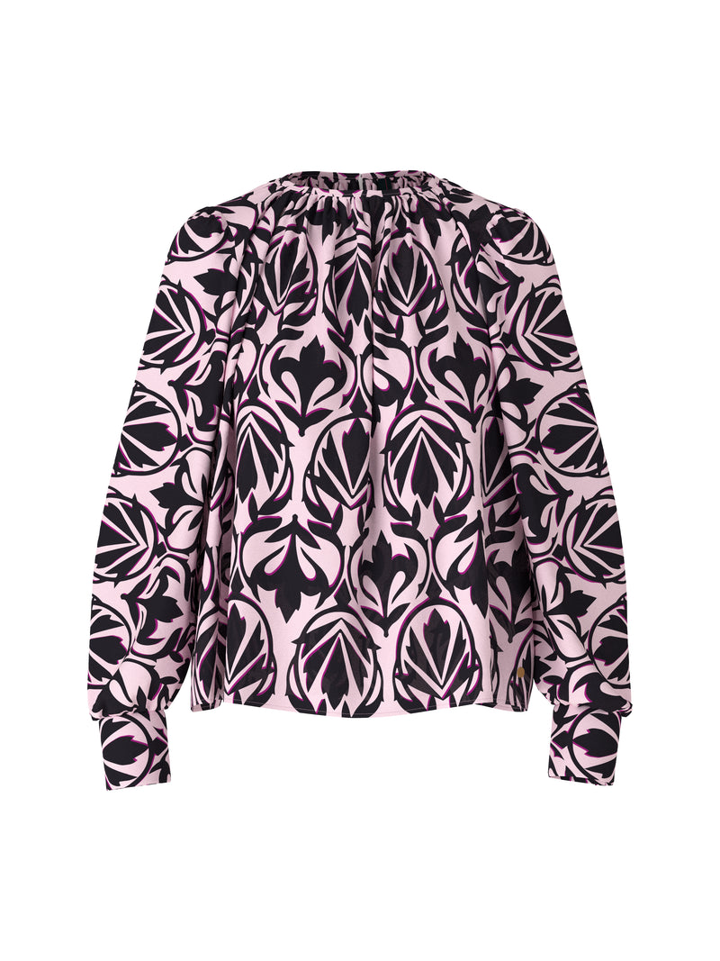 An image of the Marc Cain Patterned Blouse in Bright Rose Tan.