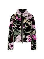 An image of the Marc Cain Floral Faux Fur Jacket in Black.