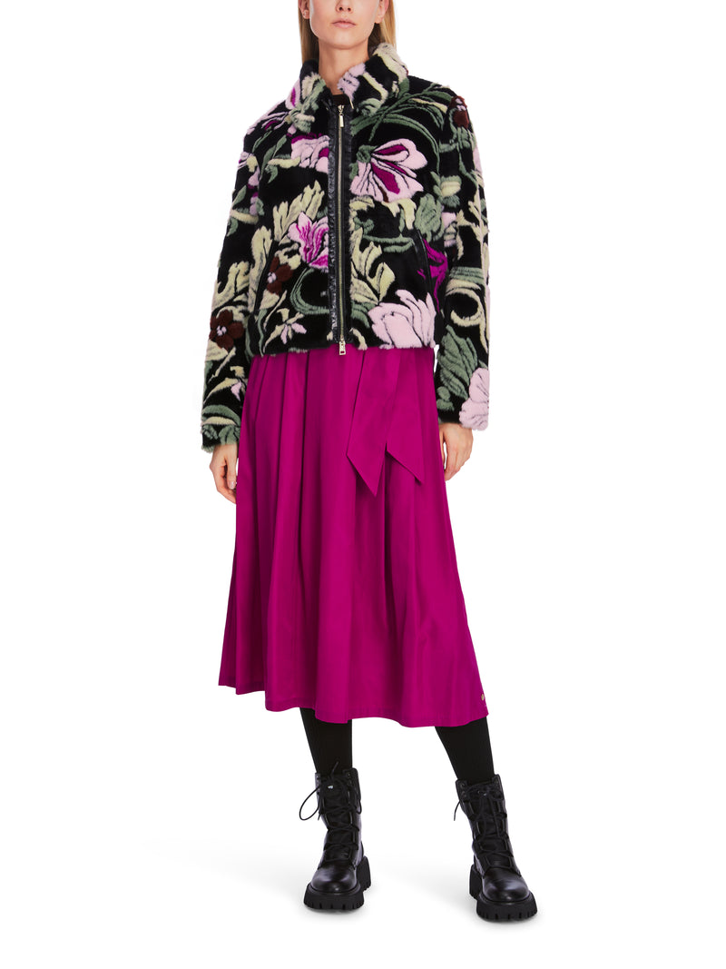 An image of the Marc Cain Floral Faux Fur Jacket in Black.