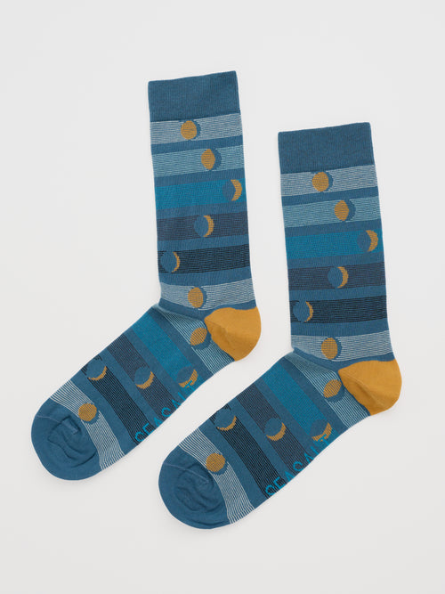 An image of the Seasalt Men's Arty Socks Moon Phases Vintage Indigo