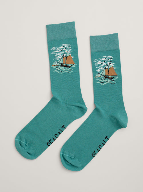 An image of the Seasalt Men's Bamboo Arty Socks in Green.